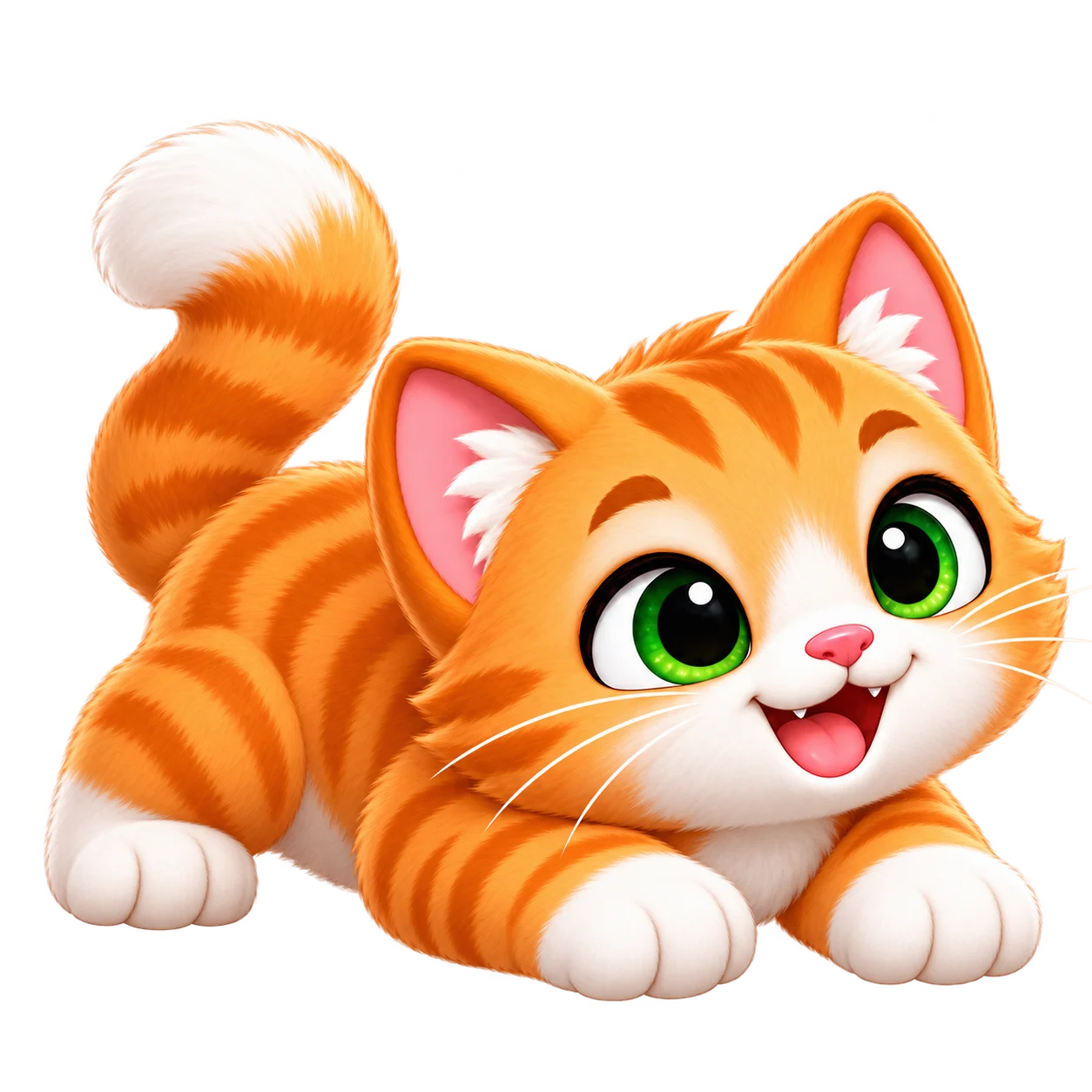 Playful orange tabby kitten crouching forward